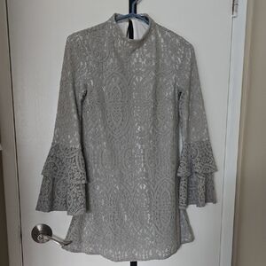 Gray Lace Bell Sleeve Dress